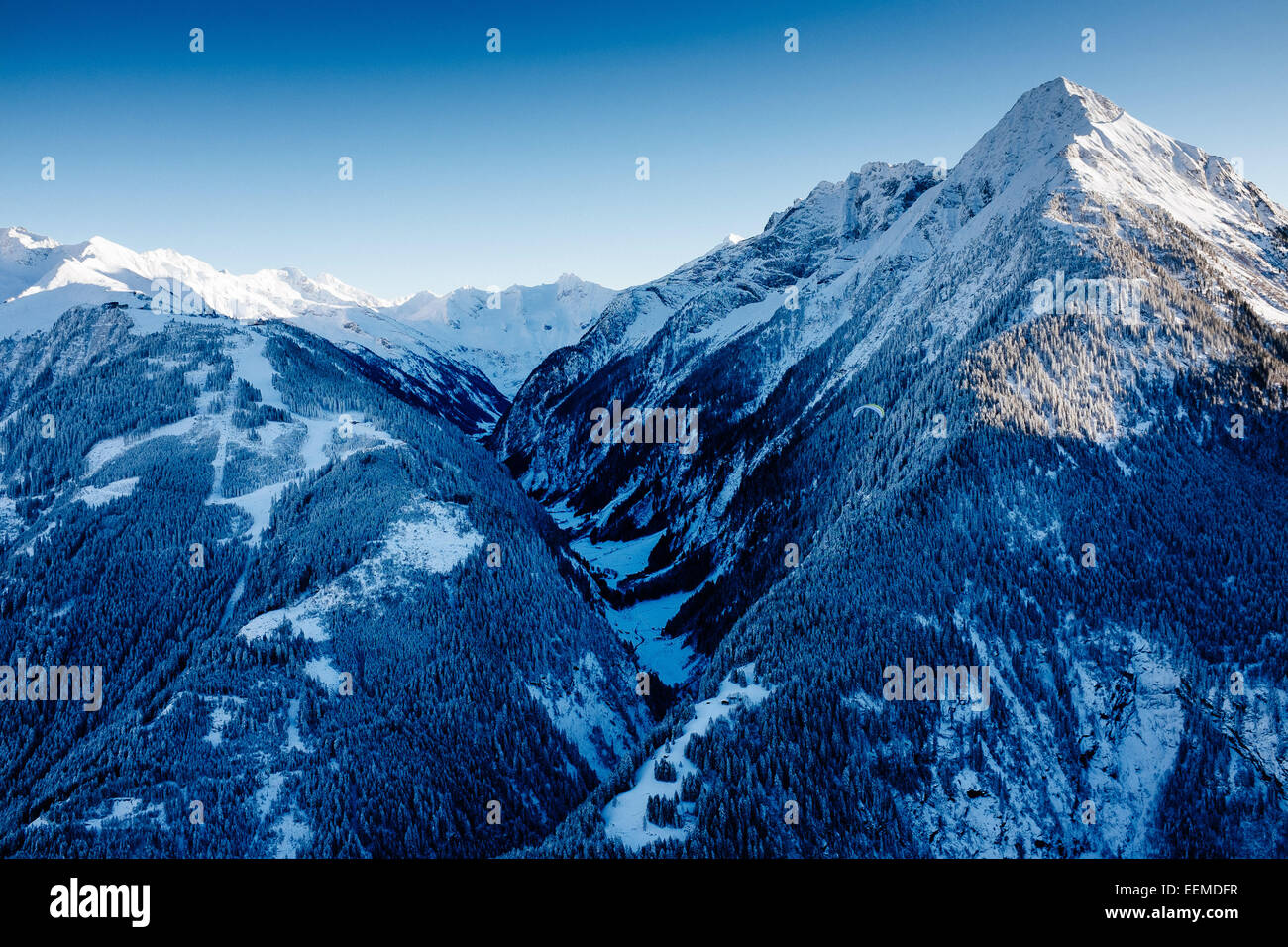 Zillertal valley seen in direction of stillup stausee aerial, Tirol Austria Stock Photo