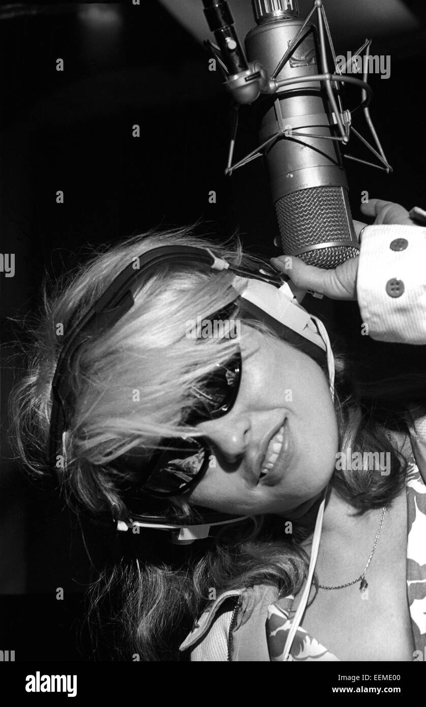 Debbie Harry of the band Blondie working on vocals recording Parallel Lines LP at the Record Plant in New York 1978 Stock Photo