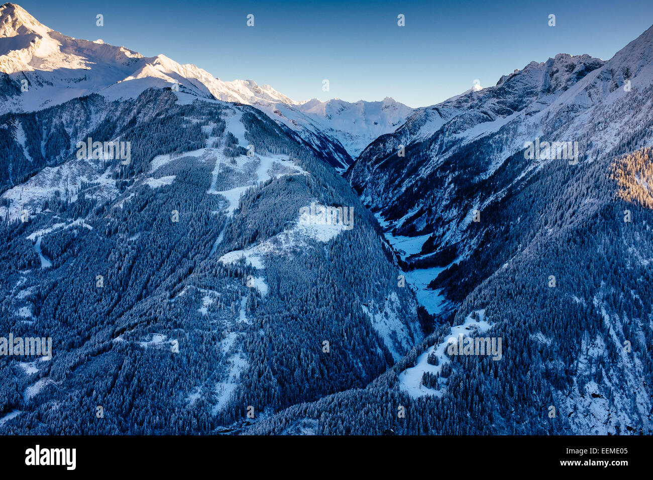 Zillertal valley seen in direction of stillup stausee aerial, Tirol Austria Stock Photo