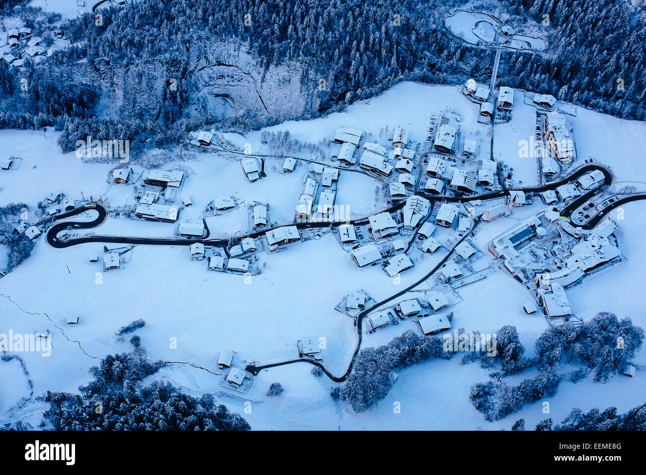 Finkenberg in Zillertal valley from the air, Tirol, Austria Stock Photo