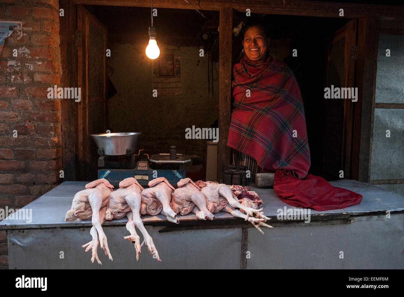 Stand, poultry sale, Nepalese, Patan, Nepal Stock Photo