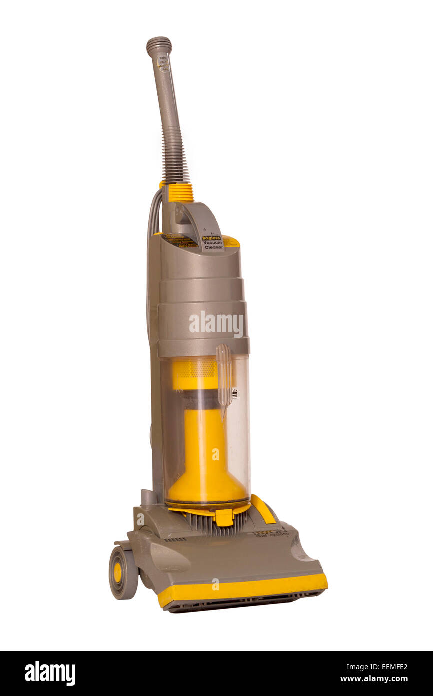 Used 1990s Dyson DC01 bagless 'hoover' vacuum cleaner, in original yellow  colour, as a cut out on white background. UK Stock Photo - Alamy
