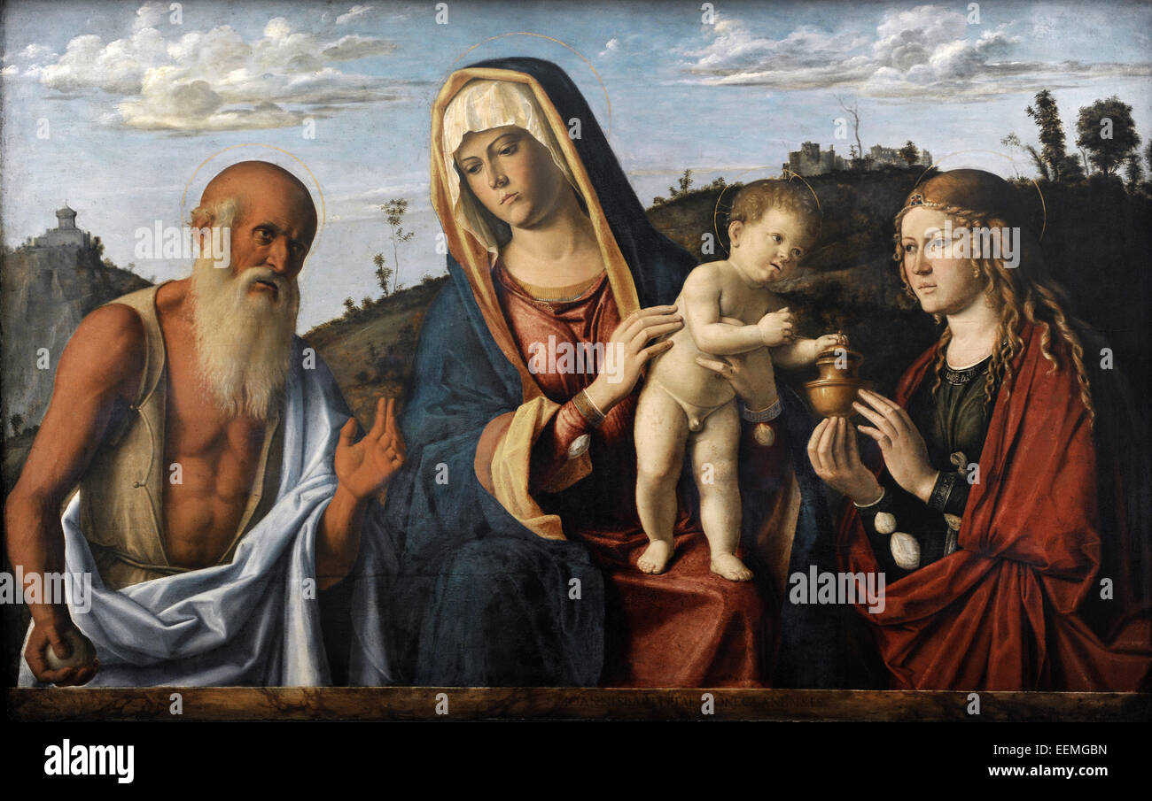 Cima da Conegliano (1459-1517). Italian Renaissance painter. Madonna and Child with Saint Jerome and Mary Magdalene, 1495. Alte Pinakothek. Munich. Germany. Stock Photo