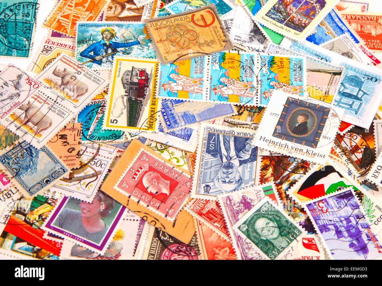 Collection of vintage international postage stamps Stock Photo