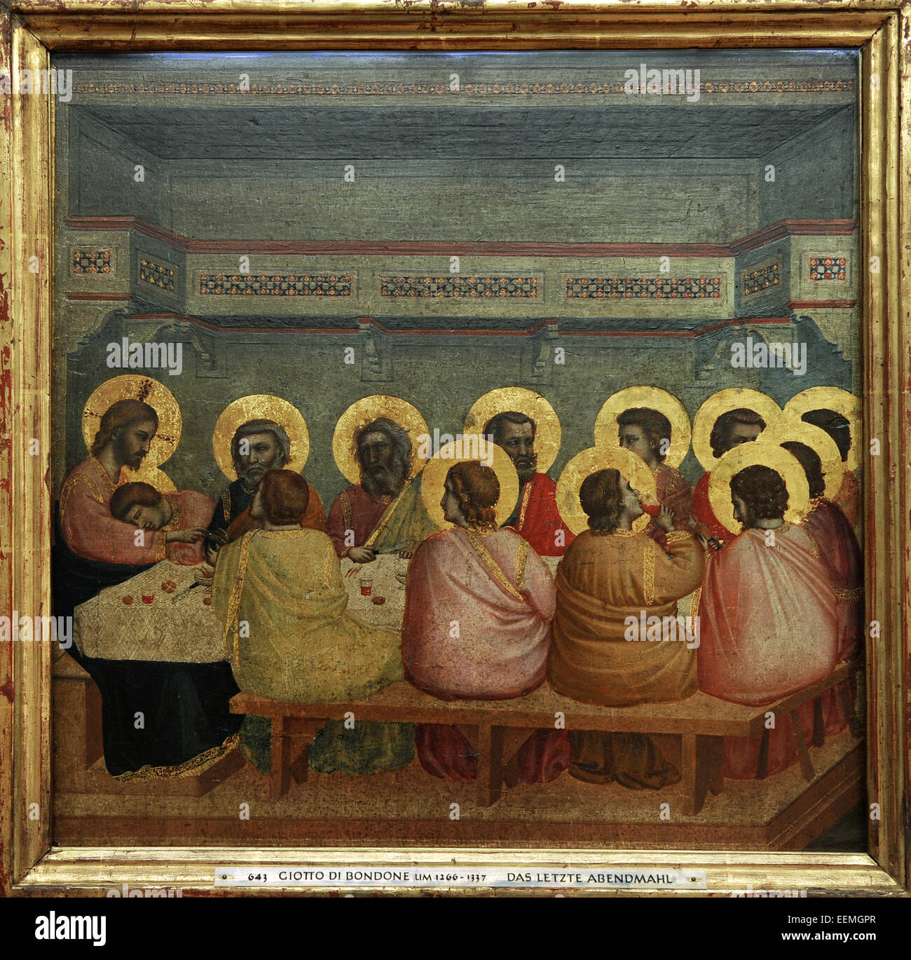 Giotto (1267-1337). Italian painter. Gothic. Last Supper, 1306.  From Church of Santa Croce, Florence. Alte Pinakothek. Munich. Germany. Stock Photo
