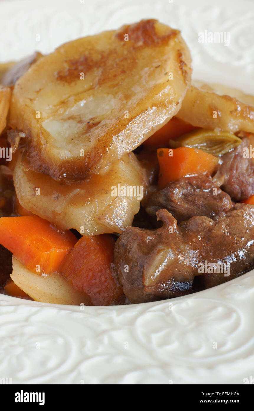 Lancashire Hotpot traditionally made from lamb topped with sliced potatoes Stock Photo