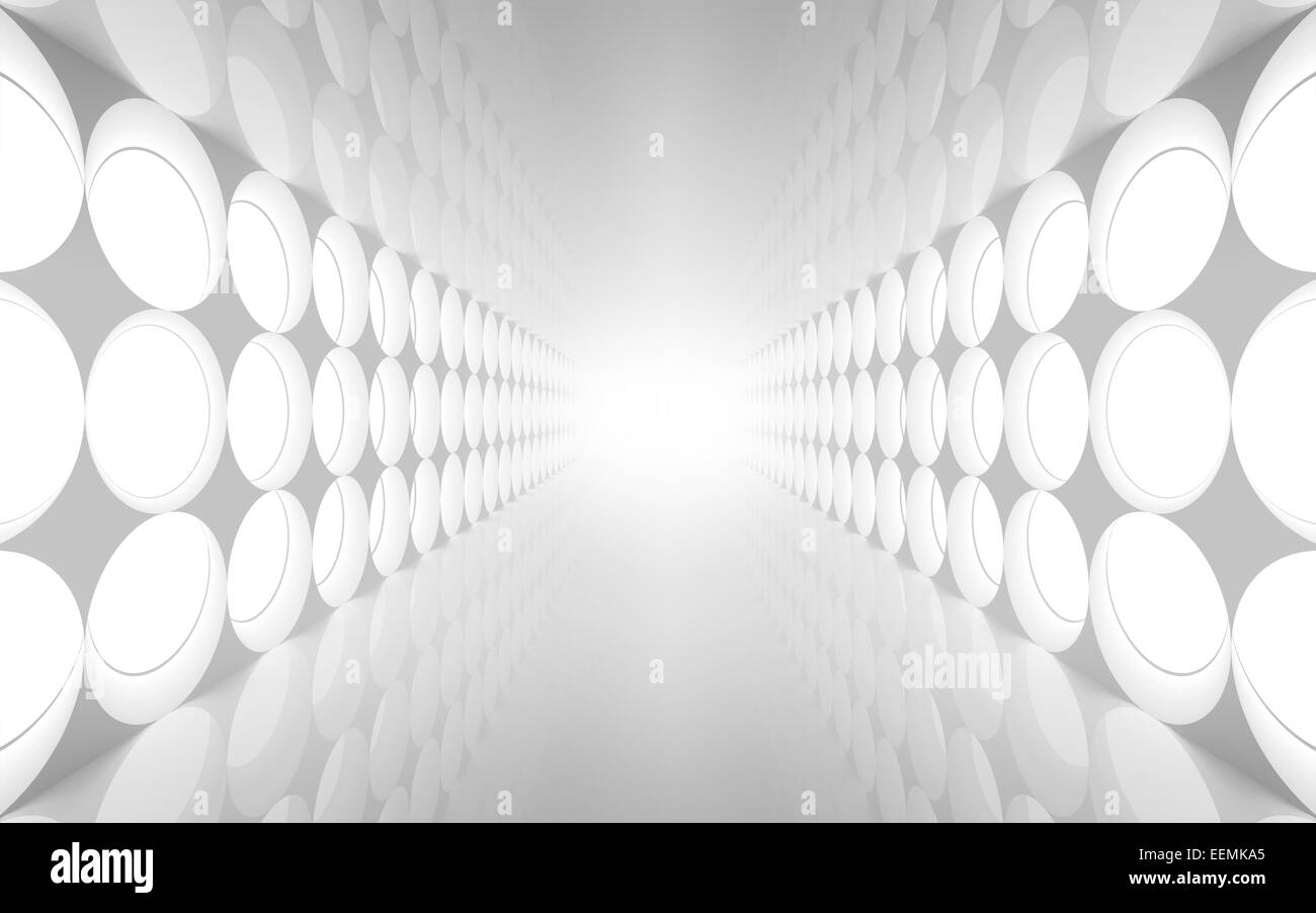 White abstract 3d interior with round decoration lights pattern on the wall Stock Photo