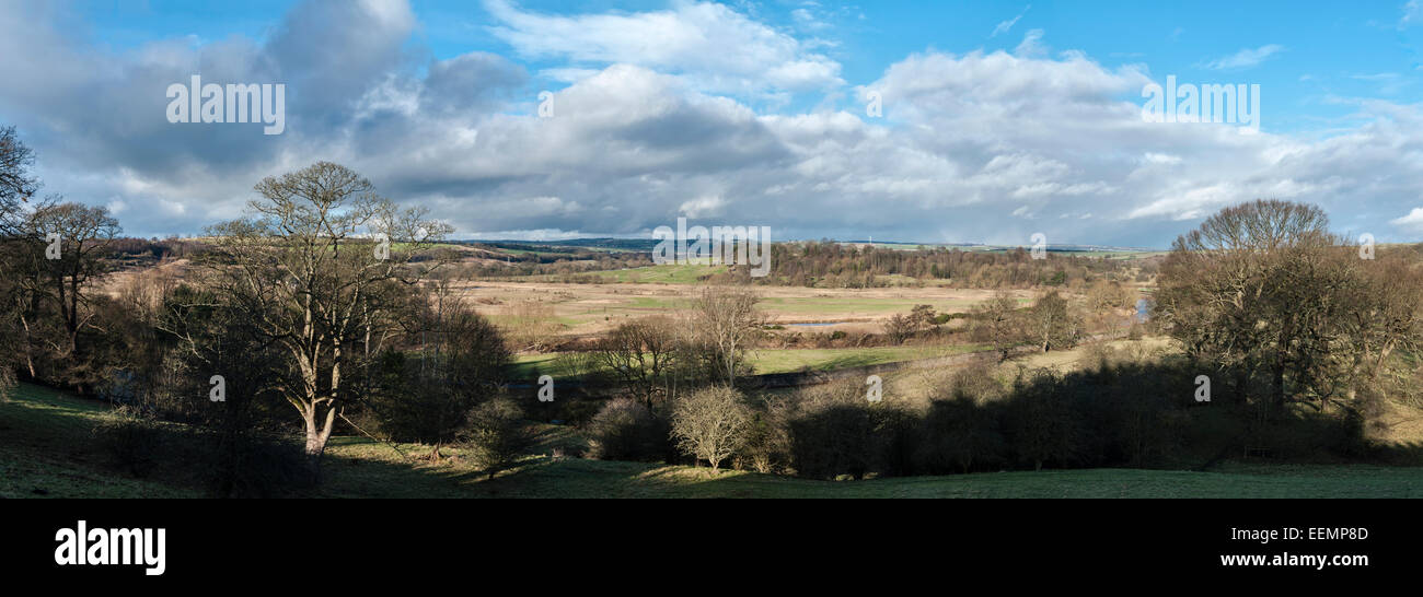 Bishop Auckland, County Durham, UK. View north from Auckland Castle over the Deer Park, the River Wear and the golf course Stock Photo