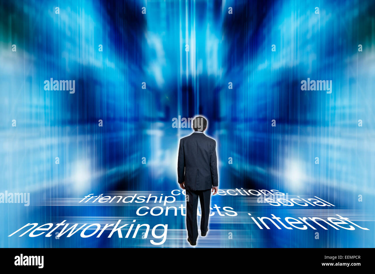 man walking into  cyberspace Stock Photo