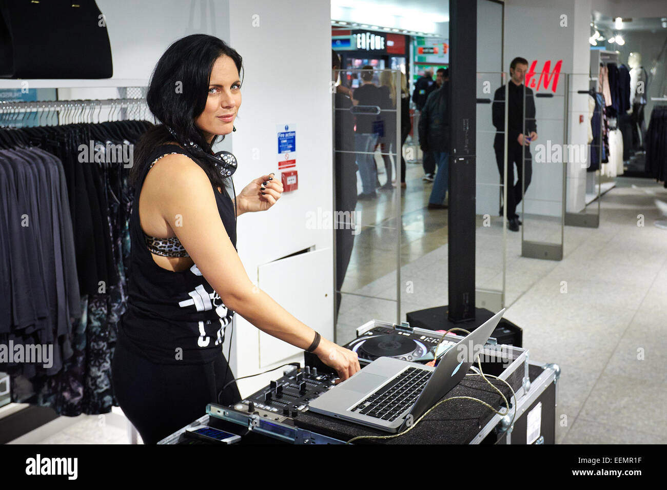 Female DJ playing at the opening launch event of a new H&M store in the  Clarendon Centre, Oxford Stock Photo - Alamy