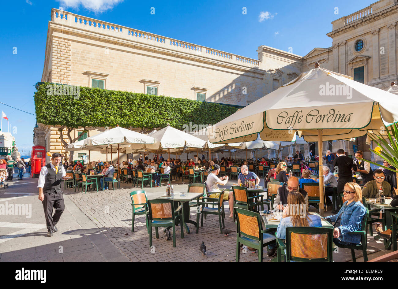 Tourists at the Cafe Cordina Piazza Regina Valletta Malta EU Europe Stock Photo