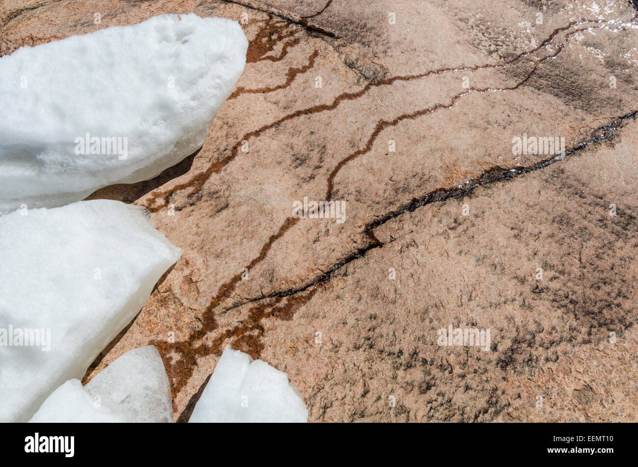 Ice Floes on a rock Finnskogen, Hedmark Fylke, Norwegen, April 2012 Stock Photo