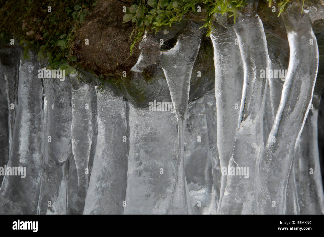 Eisstrukturen im Tal Atndalen, Hedmark Fylke, Norwegen, November 2011 Stock Photo
