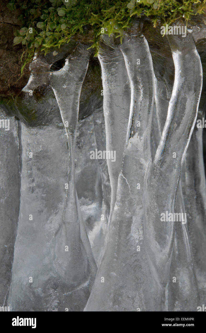 Eisstrukturen im Tal Atndalen, Hedmark Fylke, Norwegen, November 2011 Stock Photo