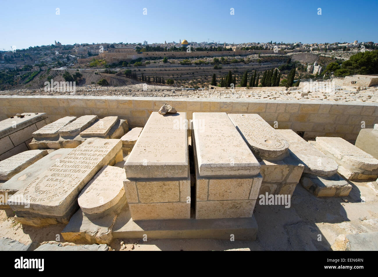 Old jewish graves on the mount of olives in Jerusalem Stock Photo