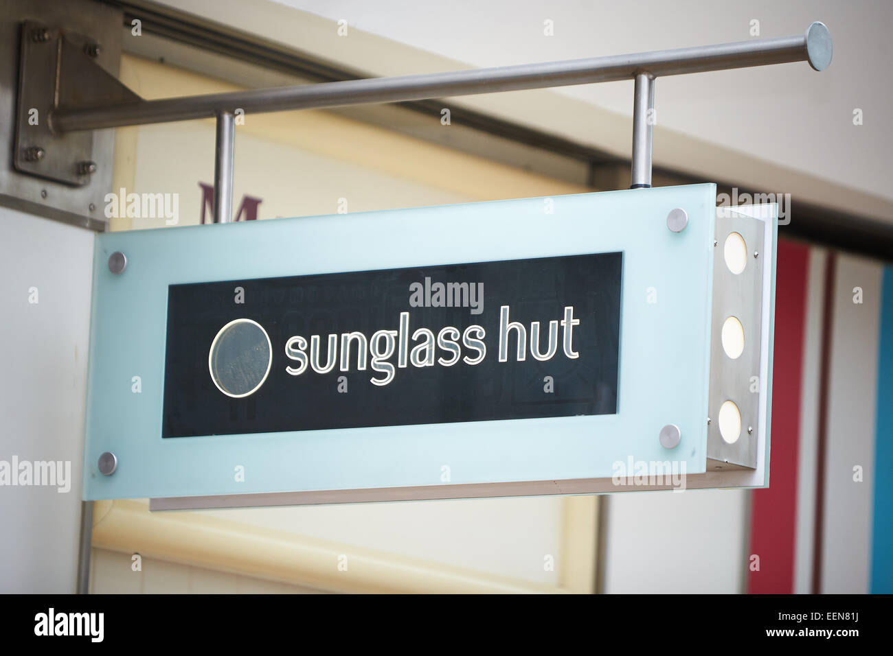 Sign for Sunglass Hut shop in the Clarendon Centre, Oxford Stock Photo