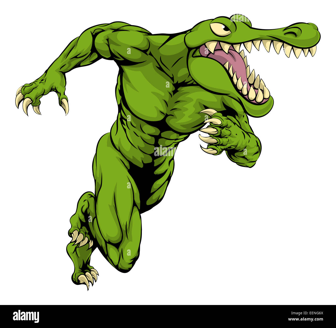 A cartoon scary alligator or crocodile mascot sprinting or charging Stock Photo