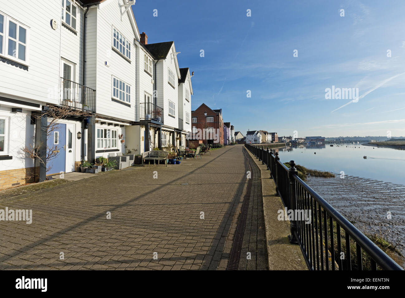 Riverside houses in Wivenhoe,Essex,UK on a winter's morning Stock Photo