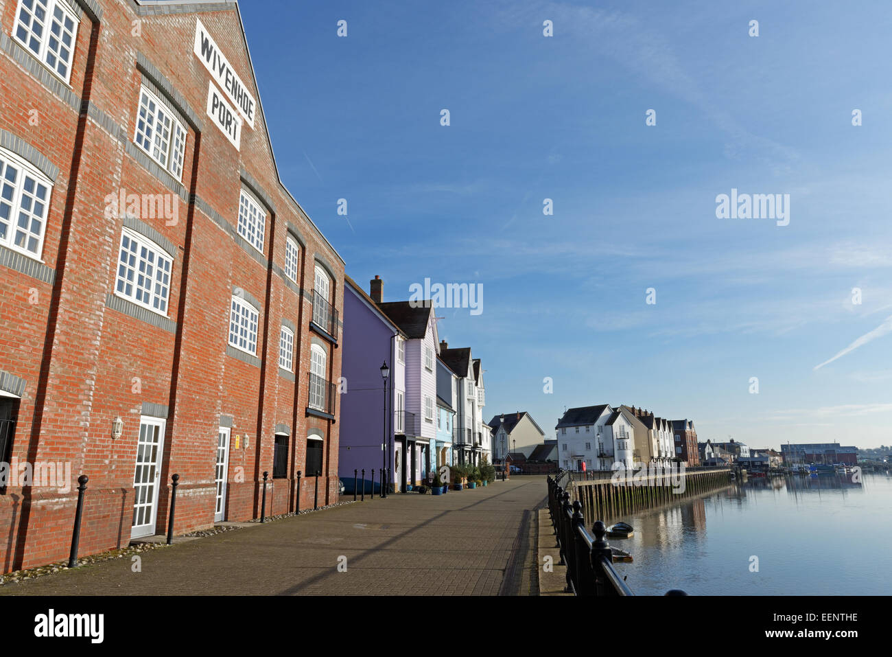 Riverside houses in Wivenhoe,Essex,UK on a winter's morning Stock Photo