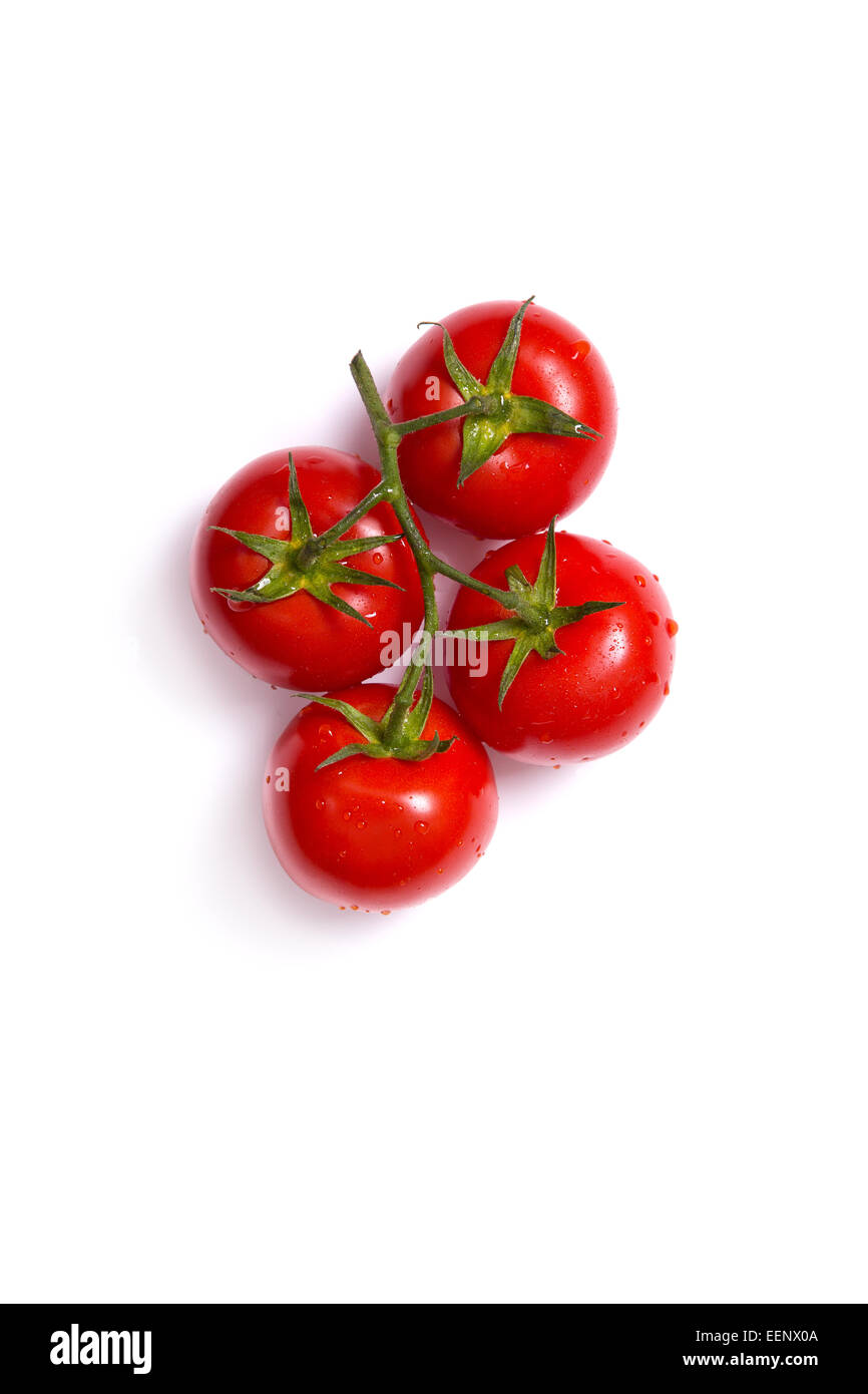 Top view of fresh tomatoes isolated on white background Stock Photo
