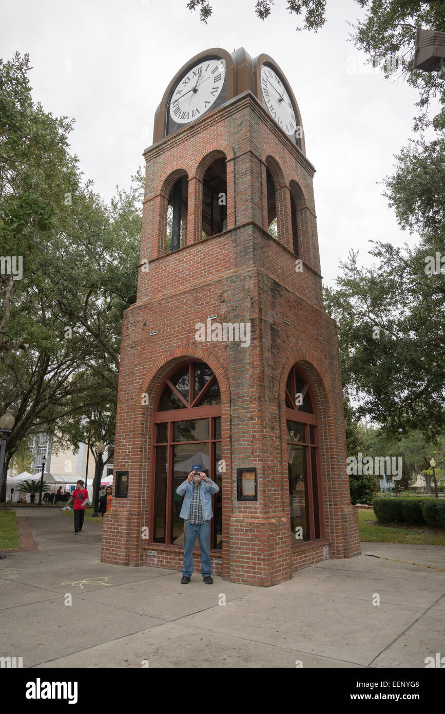 The Clock Tower was constructed to preserve the clock which once stood atop the old Alachua County Courthouse, Gainesville, FL. Stock Photo