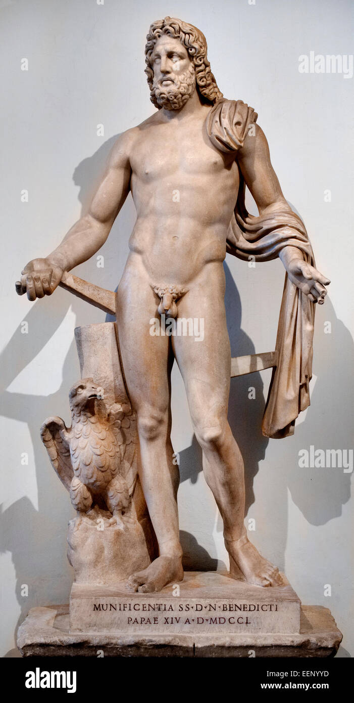 Statue inscribed as being donated by Pope Benedict XIV in 1750, Museo Capitolini Roman Rome Capitoline Museum Italy Italian Stock Photo
