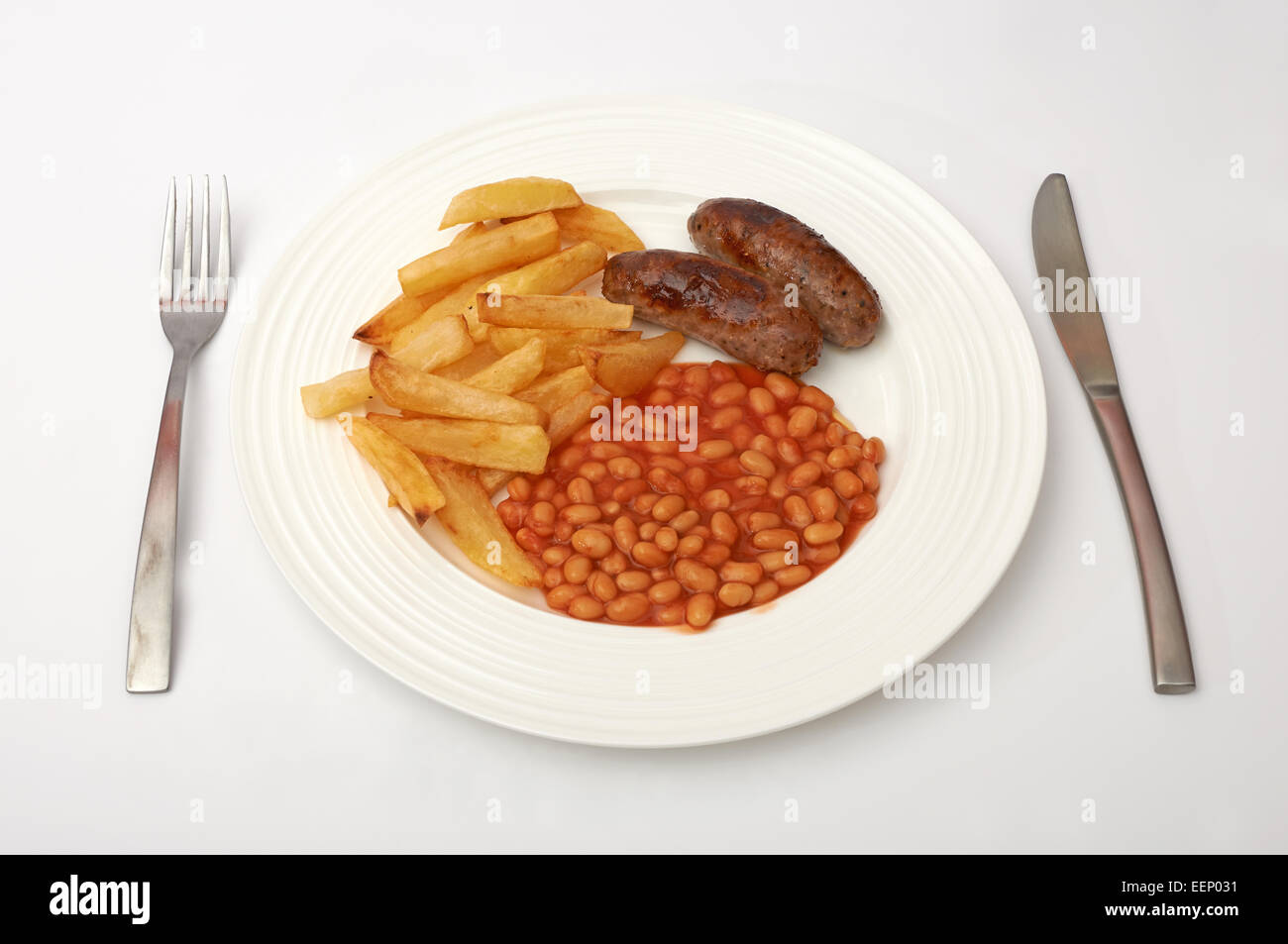 Sausage chips & baked beans Stock Photo Alamy