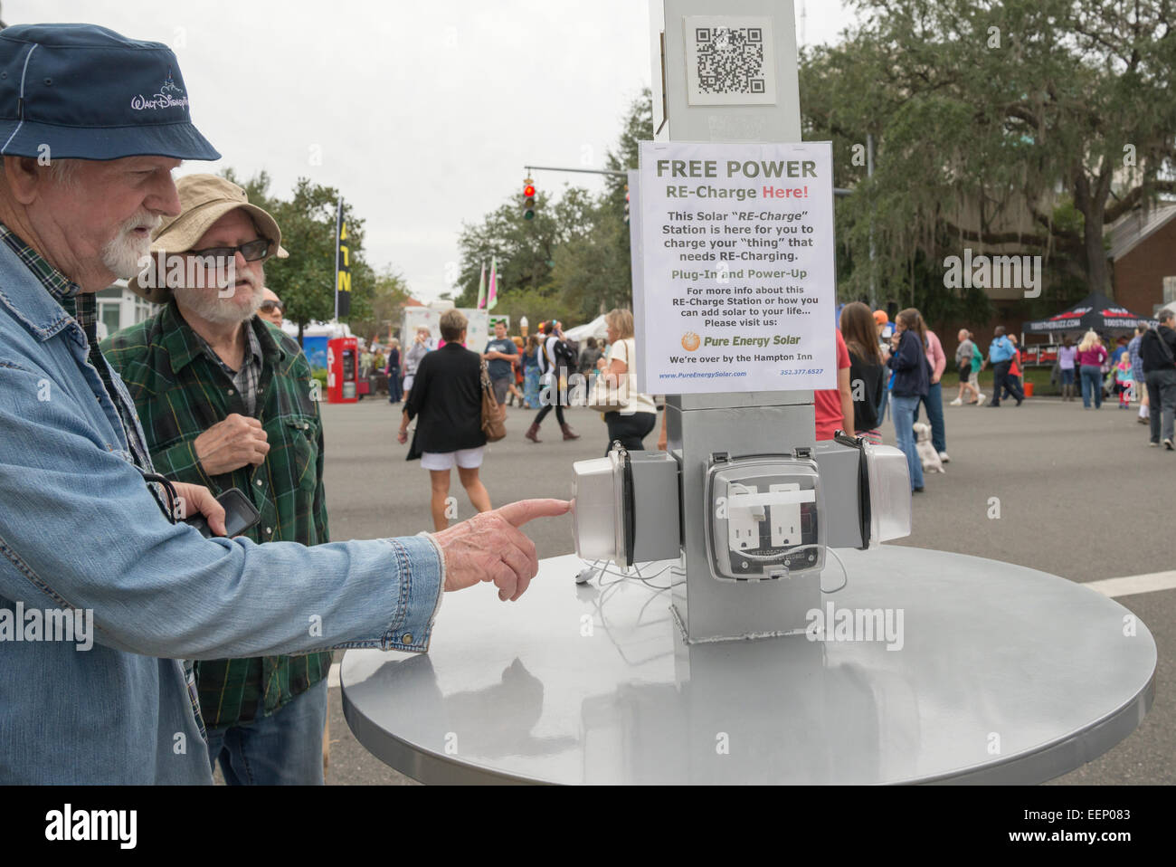 Solar powered recharging station at Downtown Arts Festival in