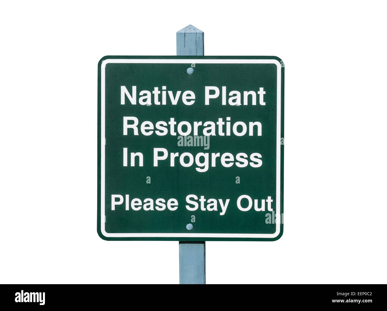 Native plant restoration sign isolated. Stock Photo