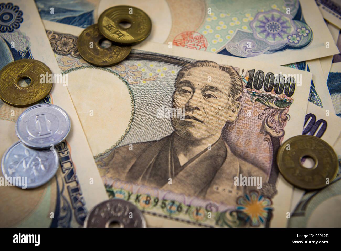 Closeup of a pile of Japanese yen Stock Photo Alamy