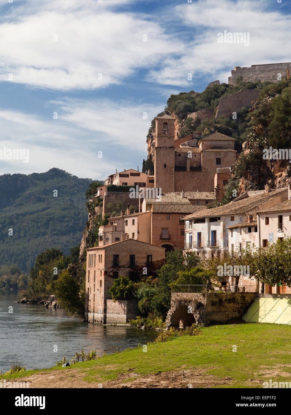 Old village of Miravet on the banks of Ebro river in Catalonia. Stock Photo