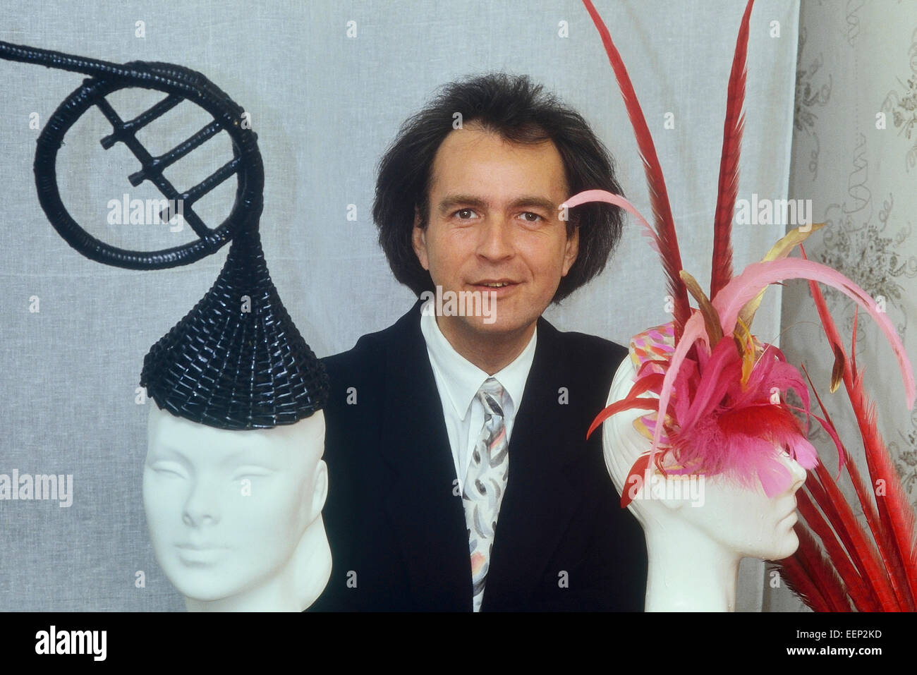 David Shilling. English milliner, sculptor, fashion and interior designer synonymous with designing extravagant hats and clothing. Circa 1989 Stock Photo