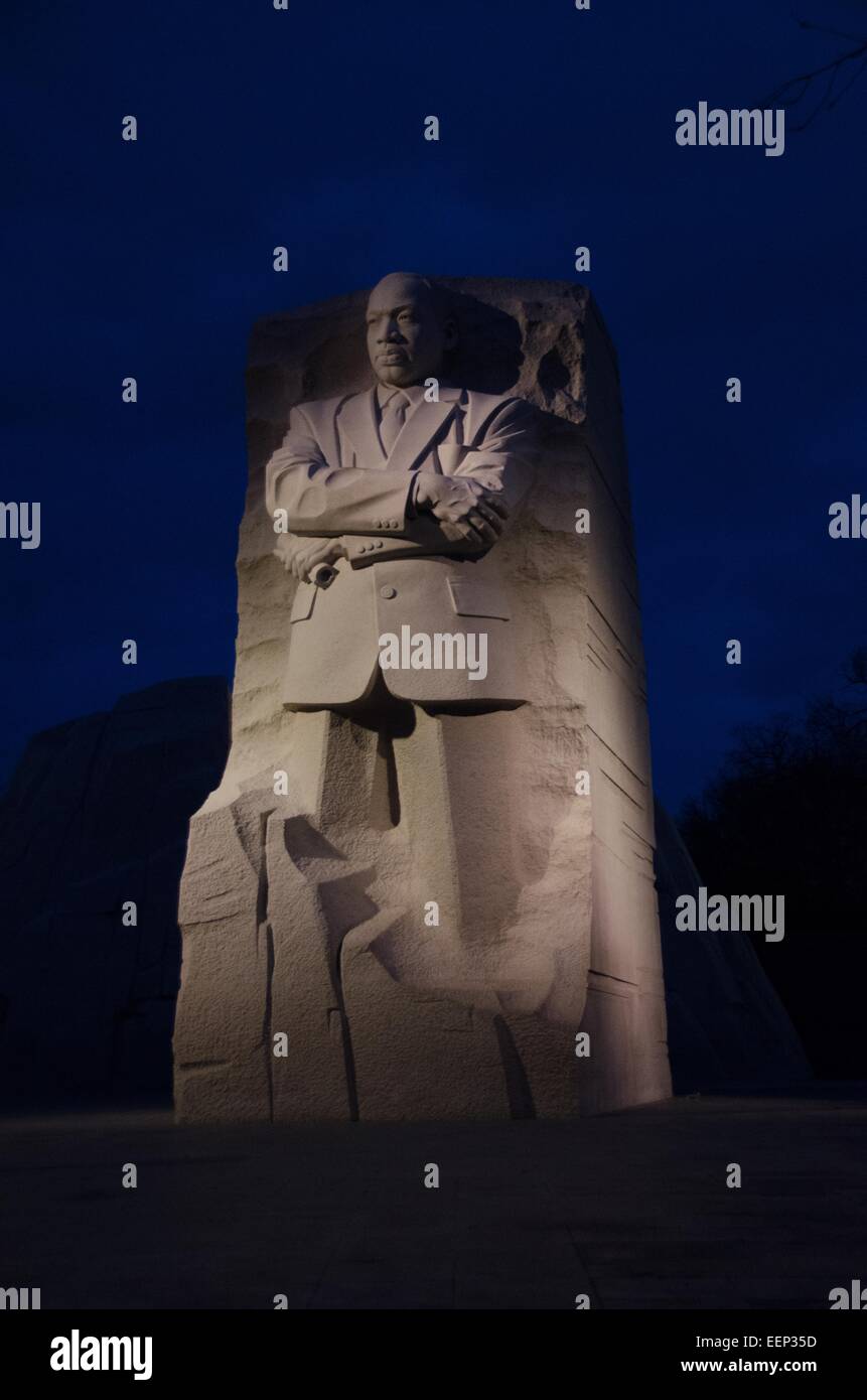 Dawn rises over the monument to Dr. Martin Luther King, Jr., on the holiday in his honor January 19, 2015 in Washington, DC. Stock Photo