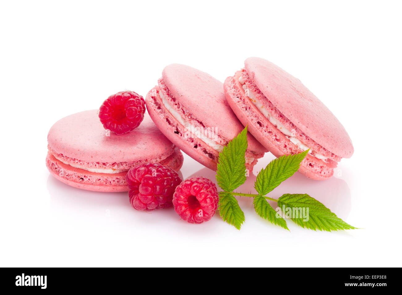 Pink raspberry macaron cookies. Isolated on white background Stock ...