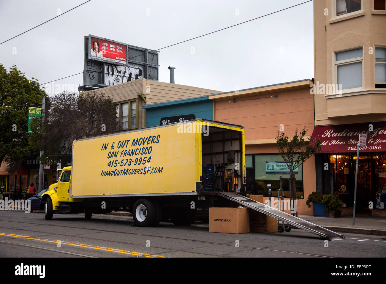 Moving company in Irving Street, San Francisco, California Stock Photo