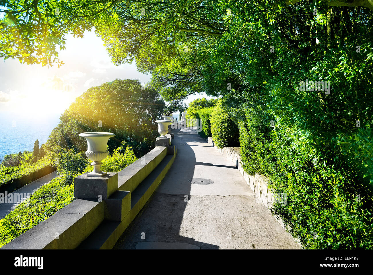 Stony flowerpots in the park of Vorontsov Palace Stock Photo