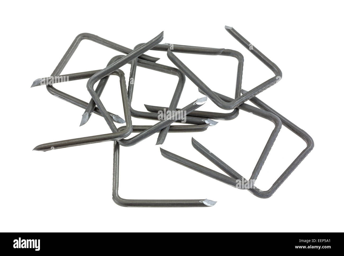 A group of large cable staples on a white background Stock Photo Alamy