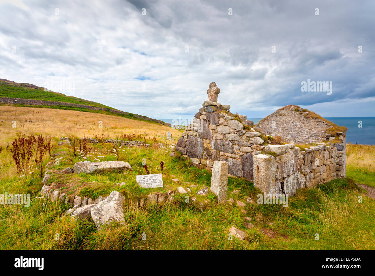 Ruins of St Helens Oratory an early Christian structure at Cape Cornwall near St Just Cornwall England UK Europe Stock Photo