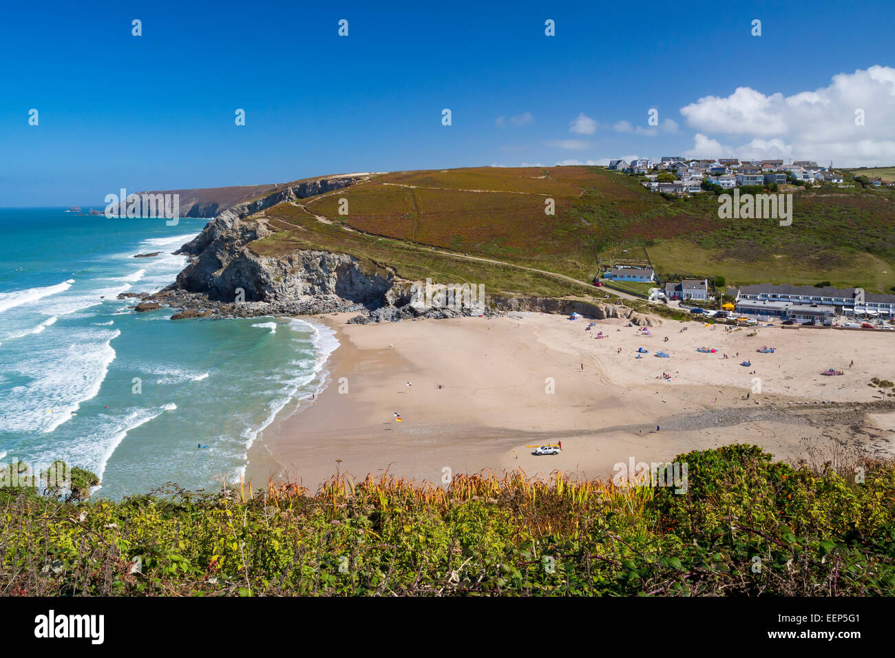 Overlooking The Beach At Porthtowan Cornwall England UK Europe Stock 