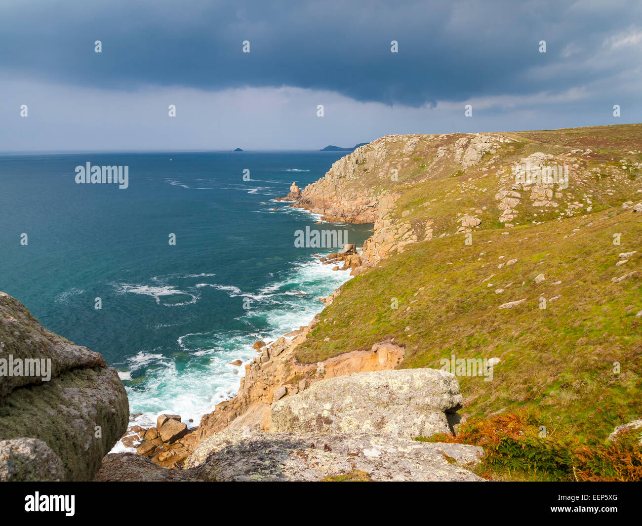On the dramtic coastpath between Lands End and Sennen Cove Cornwall England UK Europe Stock Photo