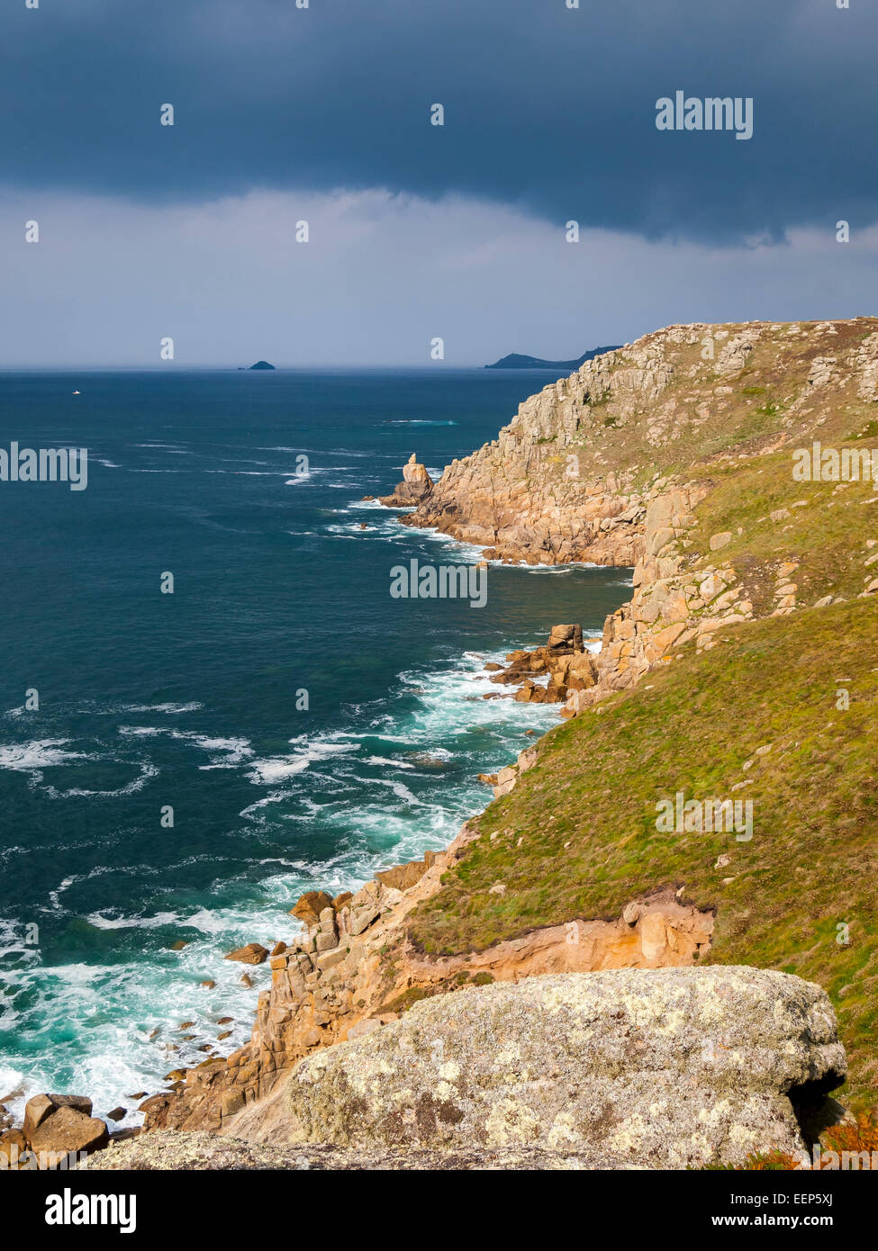 On the dramtic coastpath between Lands End and Sennen Cove Cornwall England UK Europe Stock Photo