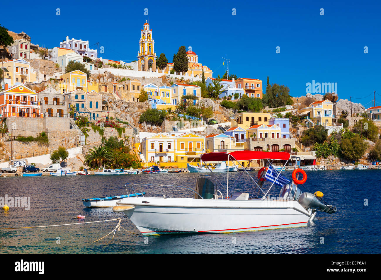 Beautiful summers day at Symi on the Greek island of Symi in the Dodecanese Greece Europe Stock Photo