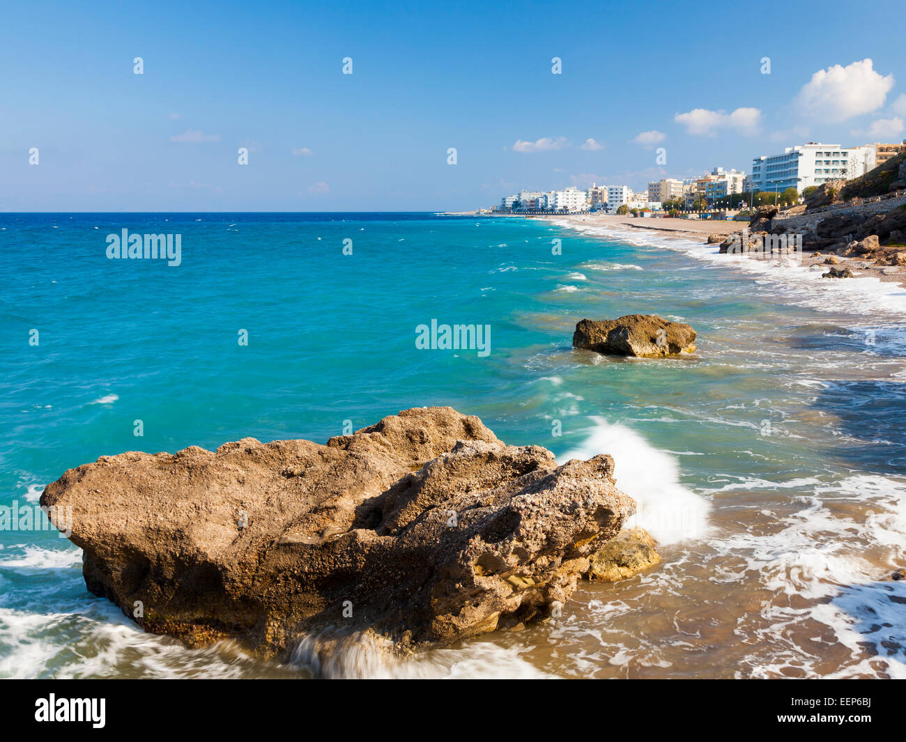 Sunny day at Rhodes Beach Greece Europe Stock Photo