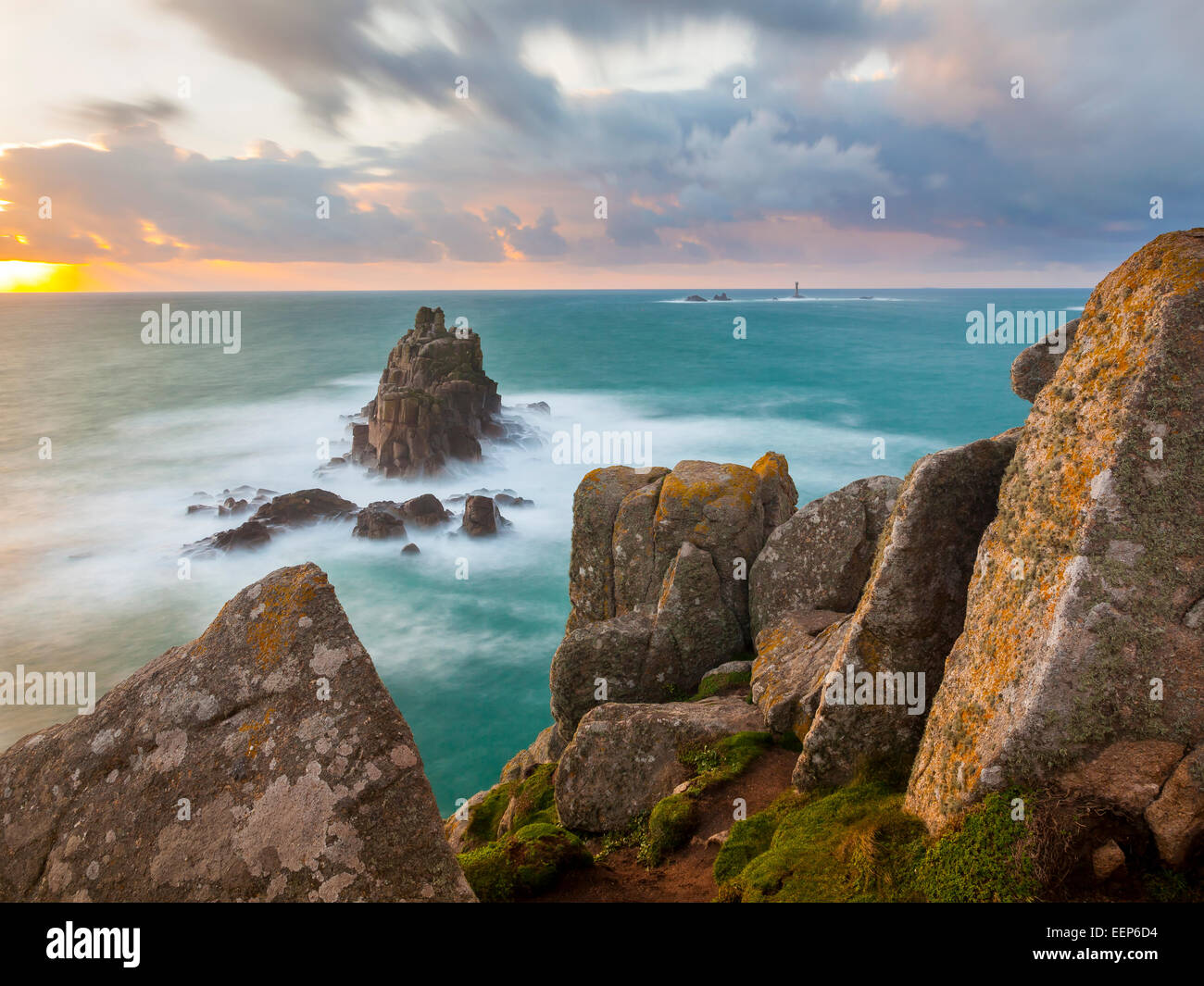 On the towering granite cliffs at Lands End Cornwall England UK Europe