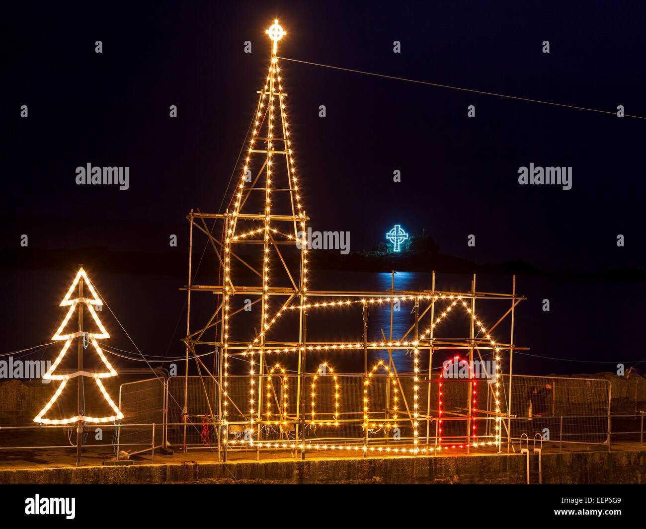 Beautiful display of Christmas Lights at Mousehole Harbour Cornwall