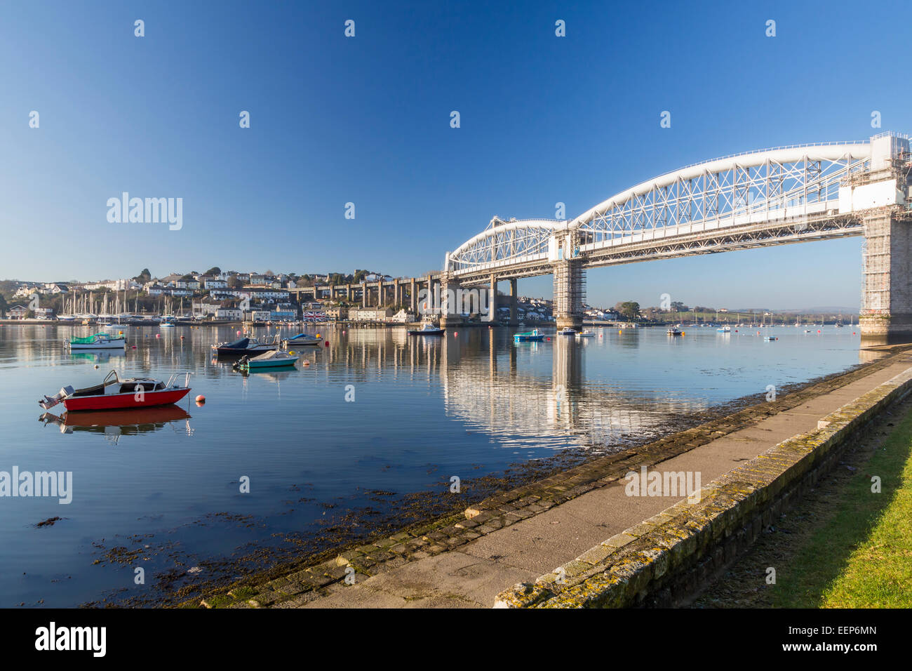 Royal Albert Bridge designed by Isambard Kingdom Brunel as seen from Saltash Passage Plymouth Devon England UK Europe Stock Photo