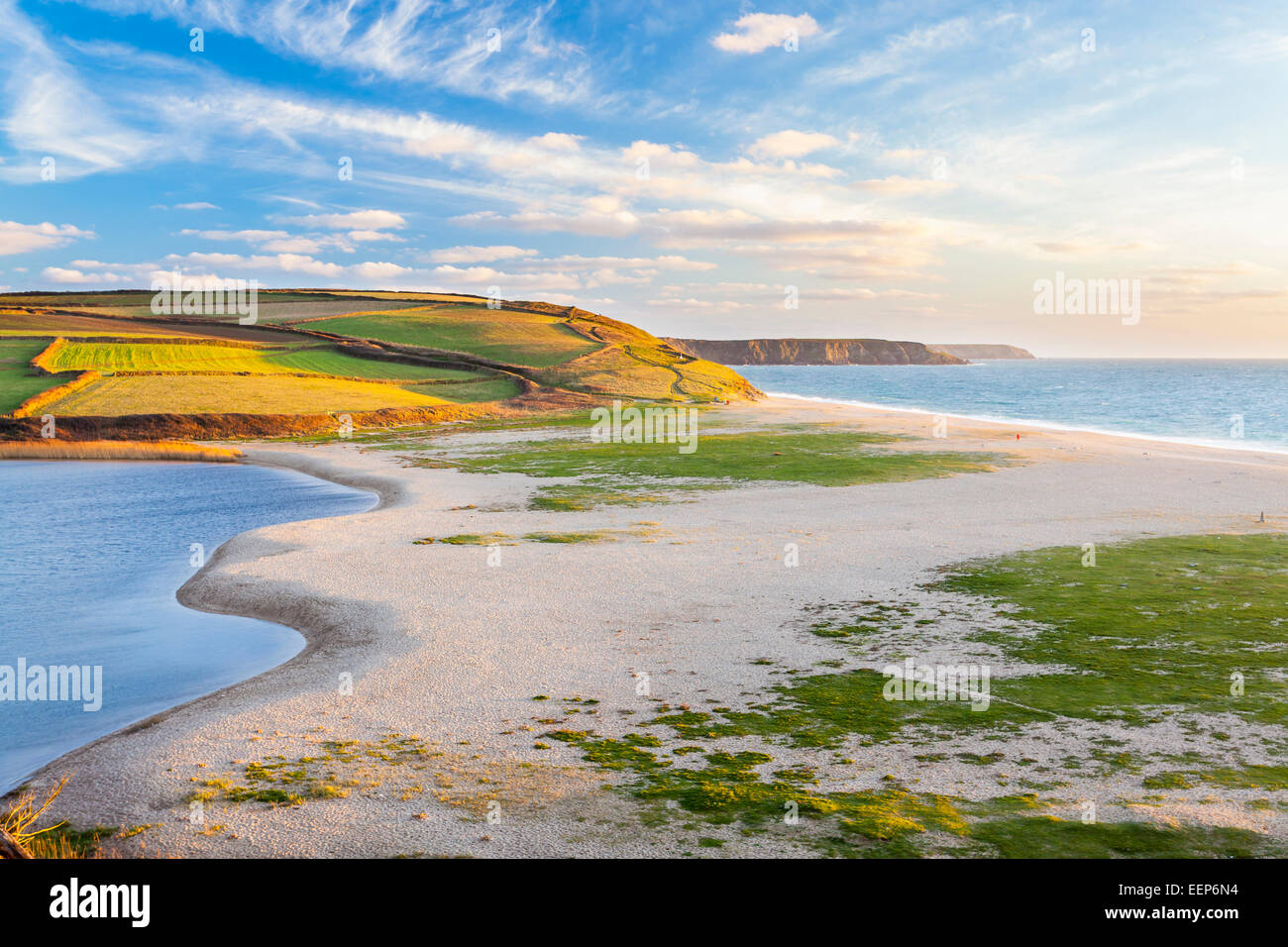 Loe Bar and Loe Pool the largest natural body of fresh water in Cornwall near Porthleven England UK Europe Stock Photo