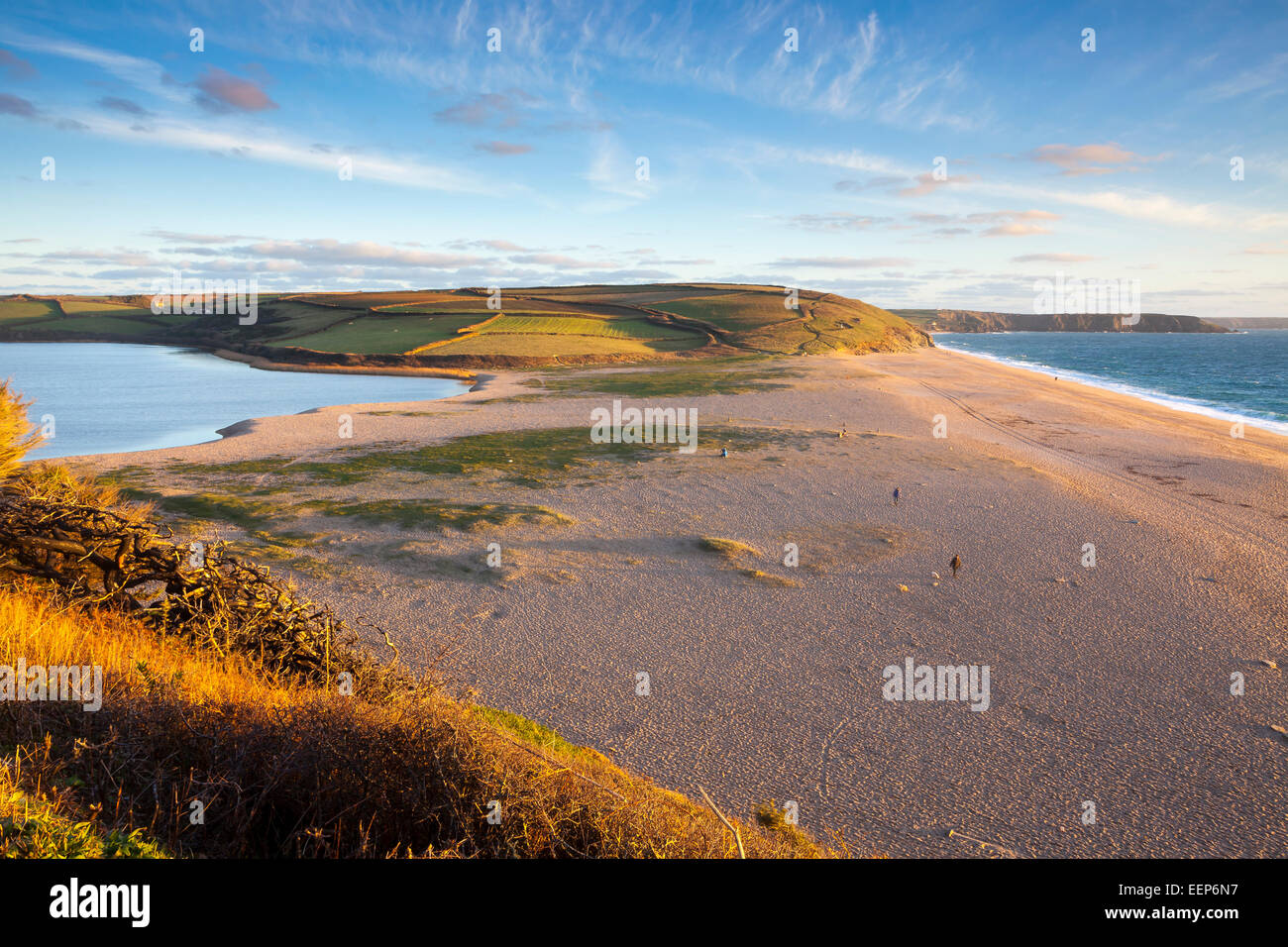Loe Bar and Loe Pool the largest natural body of fresh water in Cornwall near Porthleven England UK Europe Stock Photo