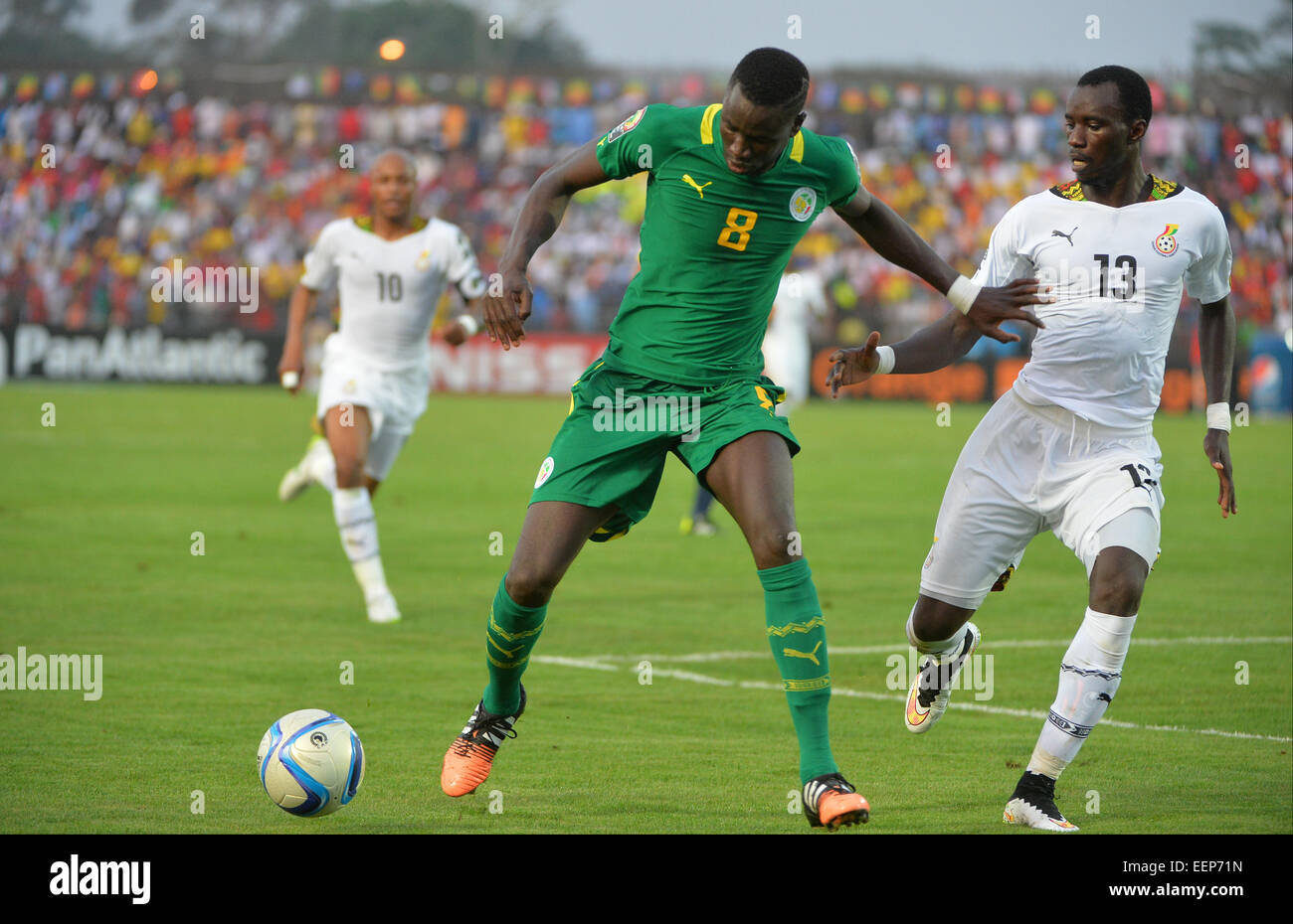 Mongomo, Equatorial Guinea. 19th Jan, 2015. African Cup of Nation football tournament. Ghana versus Senegal. Rabui Alhassan Mohammed (GHA)covered by Cheikhou Kouyate (SEN) © Action Plus Sports/Alamy Live News Stock Photo