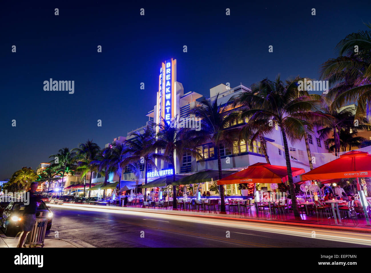 Ocean Drive at Dusk, South Beach, Miami Stock Photo - Alamy